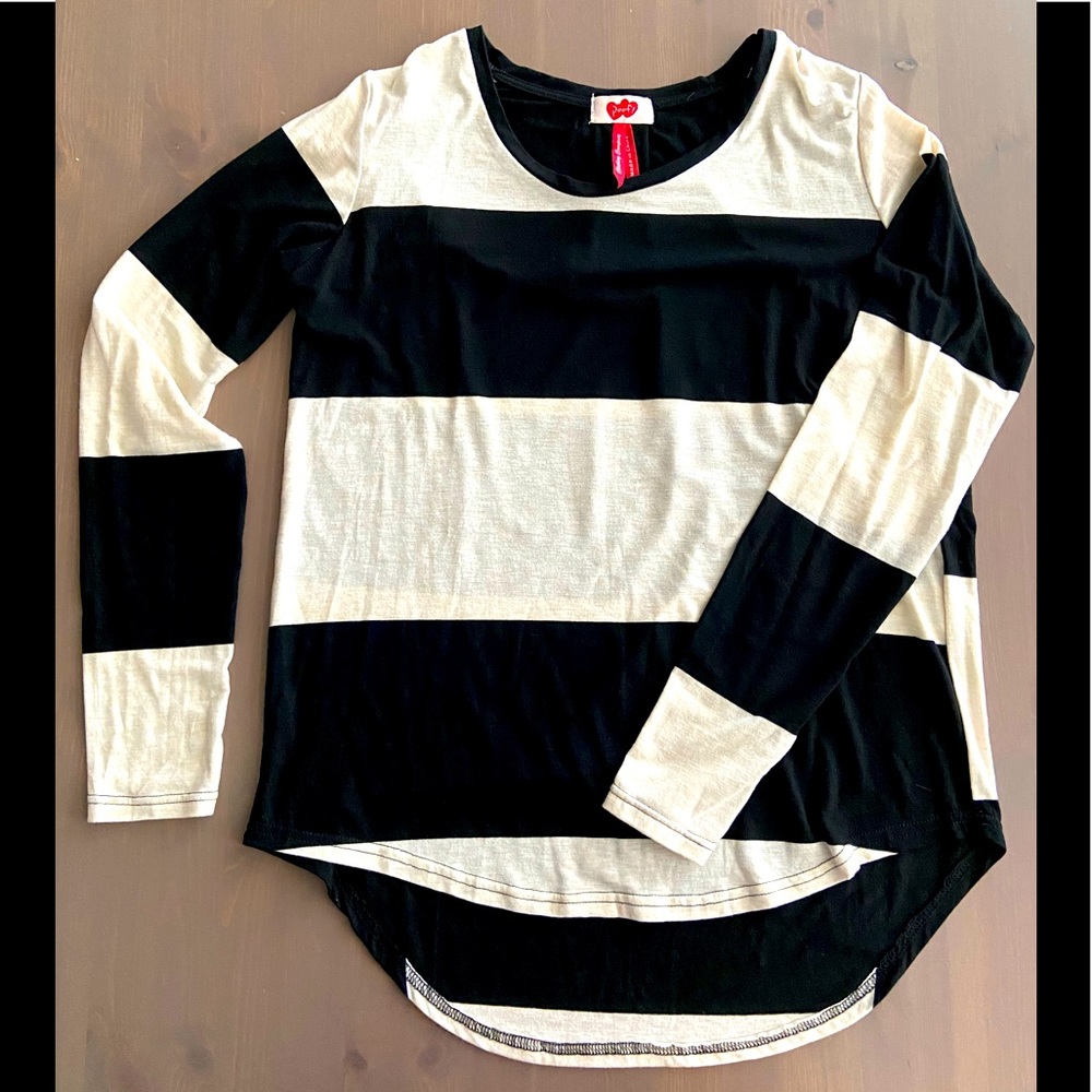 Poof! Clothing Company Black & Cream Stripe Long Sleeve Top